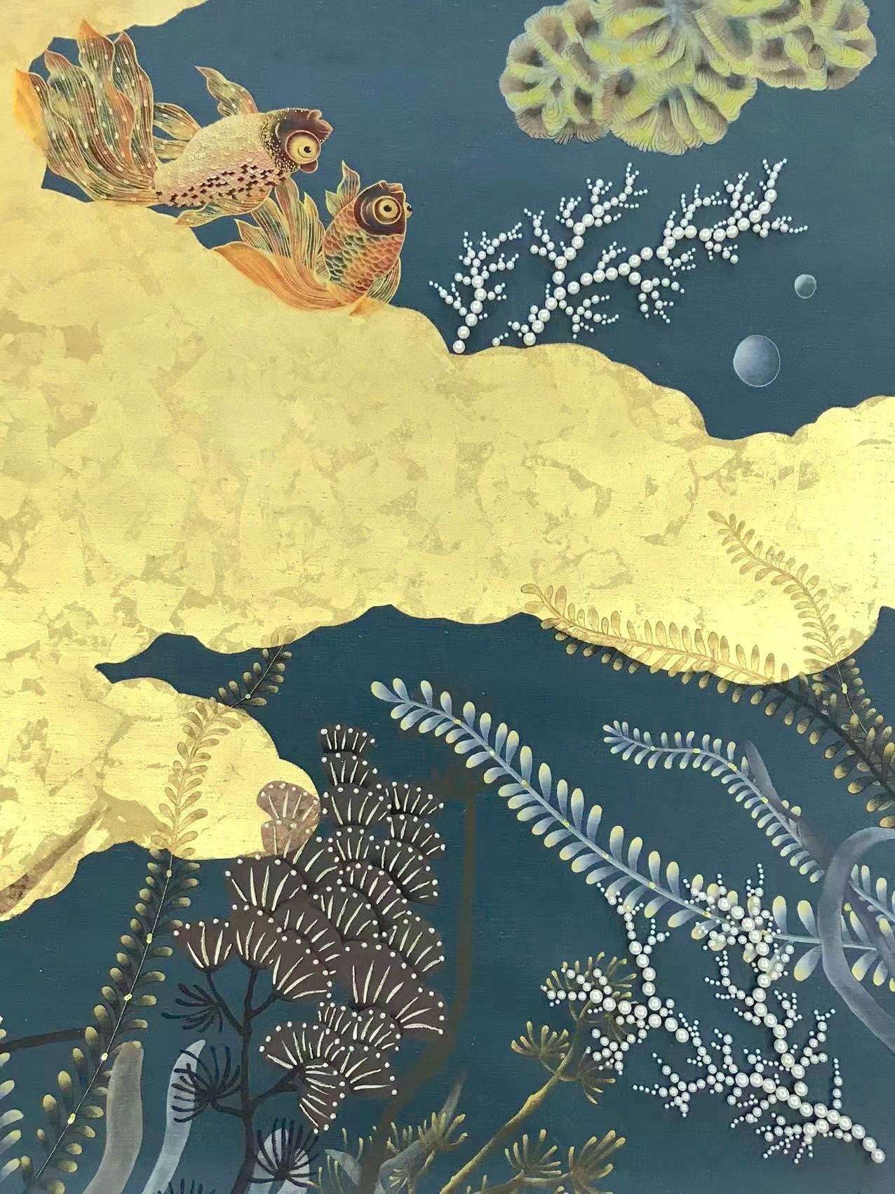 View of Goldfish, Bamboo, Hand-painted Wallpaper - Etsy