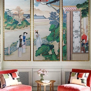 Dream of Red Mansions, Court Ladies ，Chinoiserie Handmade Wall Panels, CHINOISERIE, interior Wall Decor ( no frame)