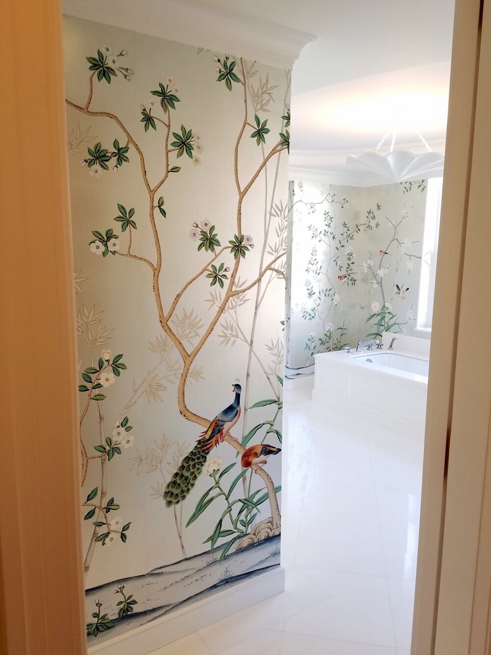 Hand-painted Silk Wallpaper on Metallic Material Deposit | Etsy