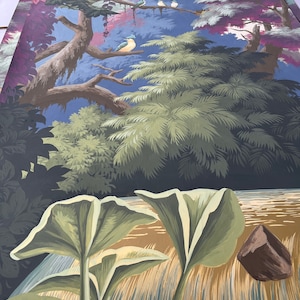 Eden, Panoramic wallpaper,  Hand Painted L&#39;EDEN Panoramic Murals on Gold Metallic