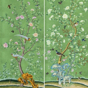 24&quot; *48&quot;/ panel, A set of 2 panels Antiqued Style chinoiserie panels, Vintage style Chinoiserie Floral, Wall Art, Wall Decor