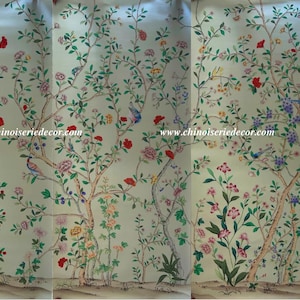 hand-painted silk wallpaper,  Chinoiserie Hand-painted Wallpaper on silk-paper