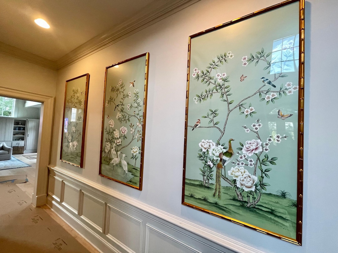 Handmade Aqua Green Chinoiserie Wall Art Set (no Frame) - Etsy