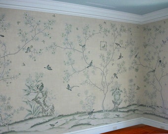 Custom Chinoiserie Panels Hand Painted Wallpapers on Gold - Etsy