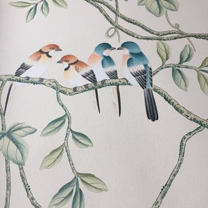 Vine, hand-painted silk wallpaper, custom size available, beige silk wallpaper