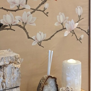 24&quot; *53&quot;, magnolia, Chinoiserie Hand-painted Artwork on slub silk, embroidery wall artwork, custom design available