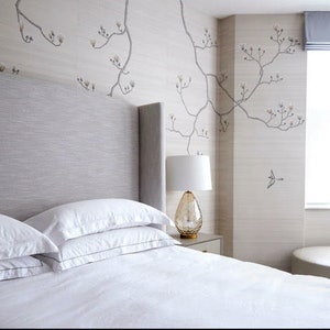 Chinoiserie silk wallpaper , magnolia, handpainted silk wallpaper--dupion silk---reserved order