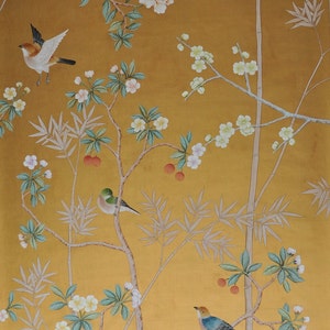 Carta da parati in foglia d'oro anticata, carta da parati Chinoiserie
