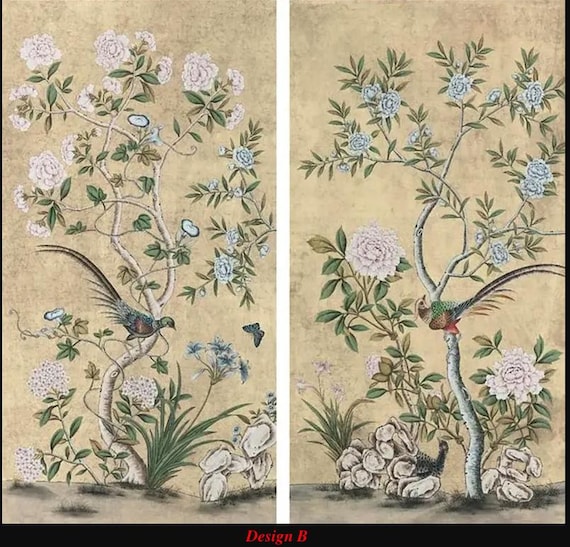 18世紀のヴィンテージスタイルのシノワズリー壁掛けアート作品セット