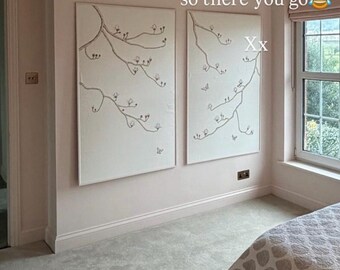 31"*51", Magnolia Canopy, Hand-Painted Magnolia Slub Silk Wallpaper, beige white silk wall artwork, no frame, custom size available