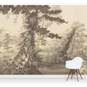 Sepia hand-painted Panoramic wallpaper ------hand-painted wallpaper--custom panel size and pattern