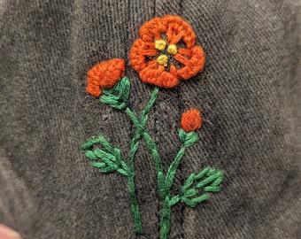 Poppies August Birth Flower Hand-Embroidered Baseball Cap