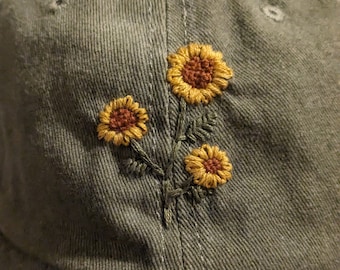 Sunflower Hand-Embroidered Baseball Cap