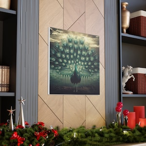 Peacock By Lake Canvas Gallery Wraps