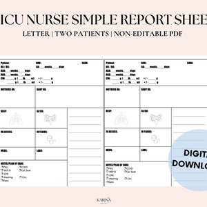 NICU Nurse Simple Report Sheet | Nurse Brain Sheet, RN Nursing, Printable Template