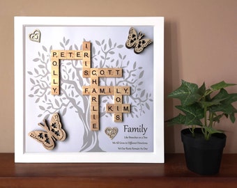 Framed Personalised Scrabble Letter Family Tree