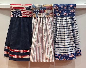 Patriotic Hanging Kitchen Towel | Fourth of July Decor | Americana Farmhouse Kitchen | Red White Blue | American flag