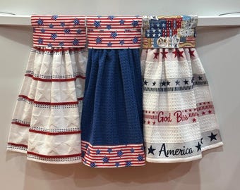 Patriotic Kitchen Towels | Americana Hanging Towel | Fourth of July Decor |  Red White Blue Farmhouse Towels
