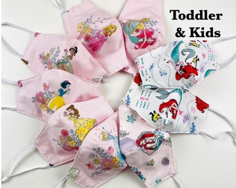Disney Princess. Toddler & Kids. 3 LAYERS.  Filter Pocket. Ariel | Aurora | Cinderella | Tiana | Snow White | Belle | Moana| Rapunzel