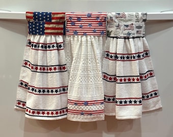 Patriotic Hanging Towels | Fourth of July Kitchen Decor | Americana Hand Towel |  Red White Blue Farmhouse Decor