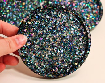 Resin Coasters: Space Glitter Galaxy Round (Individual or Set)