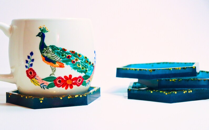 Individual or Set Gold Starry Night Resin Coasters