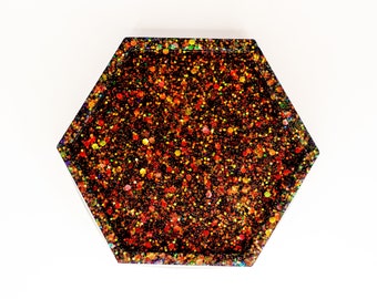 Resin Coasters: Spooky Glitter Hexagon (Individual or Set)
