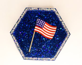 Resin Coasters: American Flag (Individual or Set)