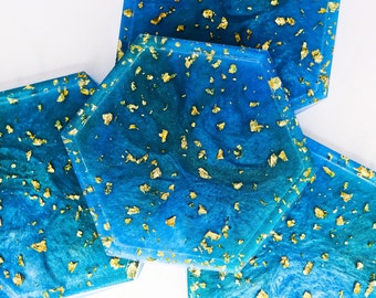 Resin Coasters: Gilded Turquoise (Individual or Set)