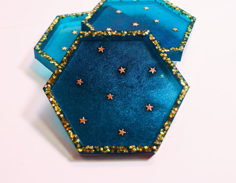 Individual or Set Gold Starry Night Resin Coasters