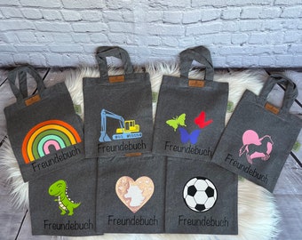 Personalisierte Freundebuchtaschen aus recycelter Baumwolle | Freundebuch Tasche mit Name und Motiv | personalisierter Stoffbeutel |LeMaLuMa