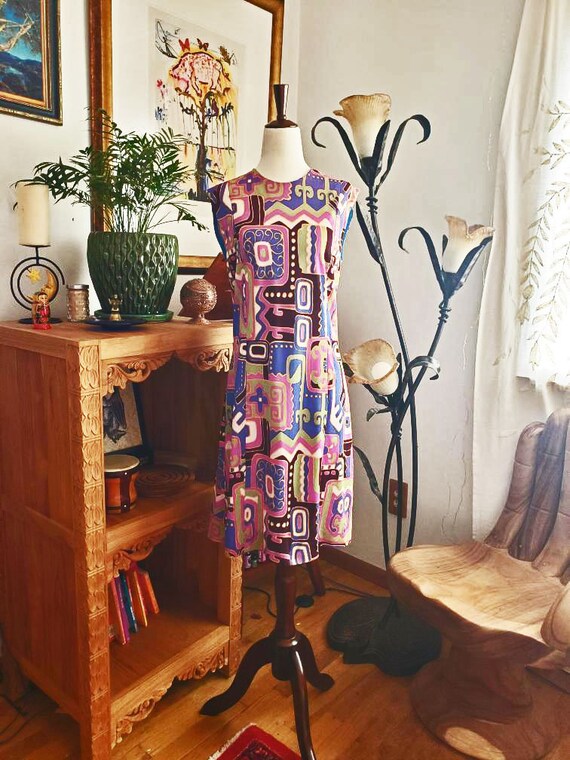 Vintage 60s Purple Colorblock Shift Dress