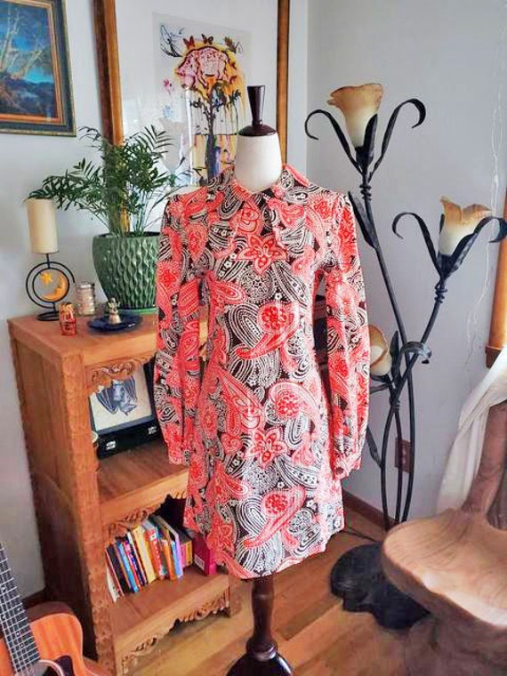 Vintage 60s Paisley Dog Ear Collar Puff Sleeve Min