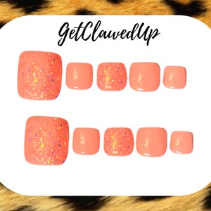 Toenails, Toe nails, Peach toenails, Apricot toenails, Orange toenails, Glitter toenails, Summer toenails