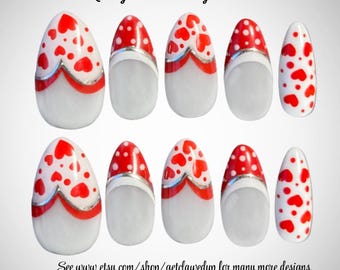 Press on Nails Red Hearts