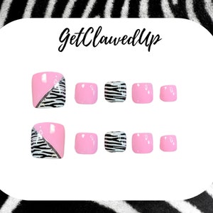 Pink and Zebra print Fake Toenails
