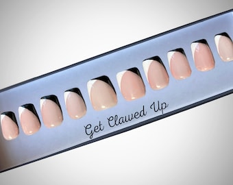 Black & White French Tip Press On Nails: Elegant Reusable Nails