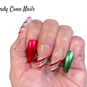 Press on Nails, Candy Cane Nails, French Nails, Candy Cane French