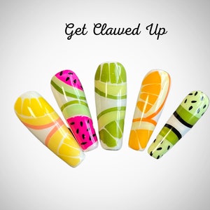 Press on Nails, Reusable Press on Nails, Fruit Nails, Summer Nails, Neon Nails