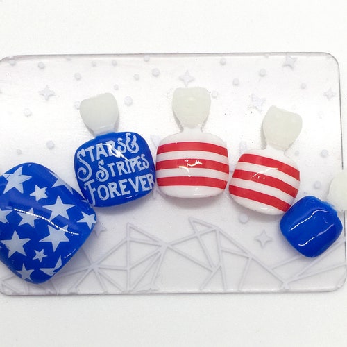 Patriotic Fake Toenails American Flag Toenails Labor Day Etsy