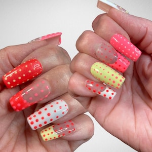 Polka Dot Nails | Square Nails | Trendy Nails | Reusable Press on Nails