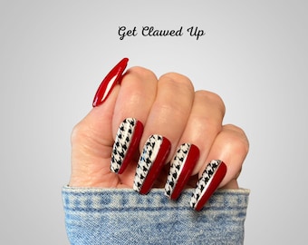 Houndstooth Crimson Press On Nails