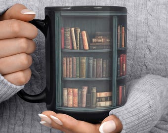 Bookshelf Coffee Mug, Book Lover Gift, Library Mug