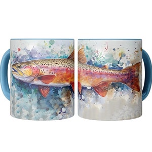 Watercolor Trout Mug, Trout Fishing Gifts, Trout Coffee Mug, Fishing Mug
