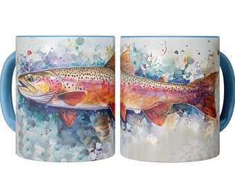 Trout Mug – Fly Fishing Coffee Mug with Watercolor Trout Art
