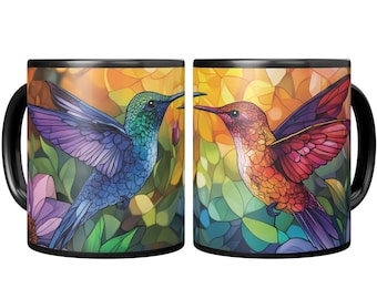 Hummingbird Coffee Mug, Stained Glass Art Style, Gift for Hummingbird Lovers