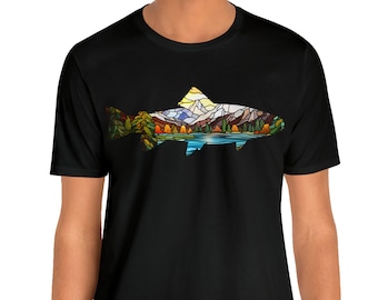 Fish Trout Mountains Shirt, Men's Fishing Shirts, Fish Shirt, Trout T-Shirt, Fly Fishing Shirt, Fishing Tee