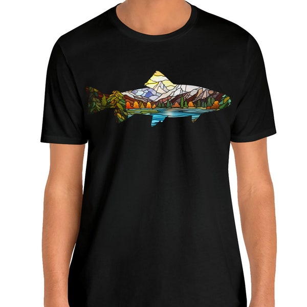 Fish Trout Mountains Shirt, Men's Fishing Shirts, Fish Shirt, Trout T-Shirt, Fly Fishing Shirt, Fishing Tee