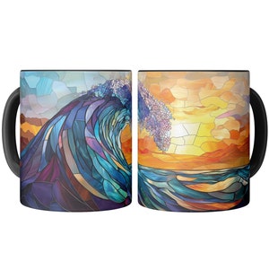 Ocean Wave Stained Glass Art Mug, Beach Lover Gift, Coastal Home Decor, Ocean Mug, Beach Mug, Sea Themed Coffee Mug