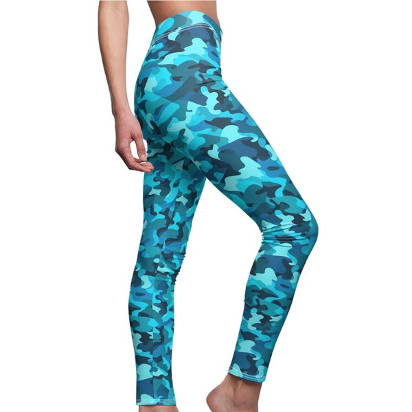 Turquoise Camouflage Leggings for Women, Turquoise Workout Leggings, Camo Womens Leggings
